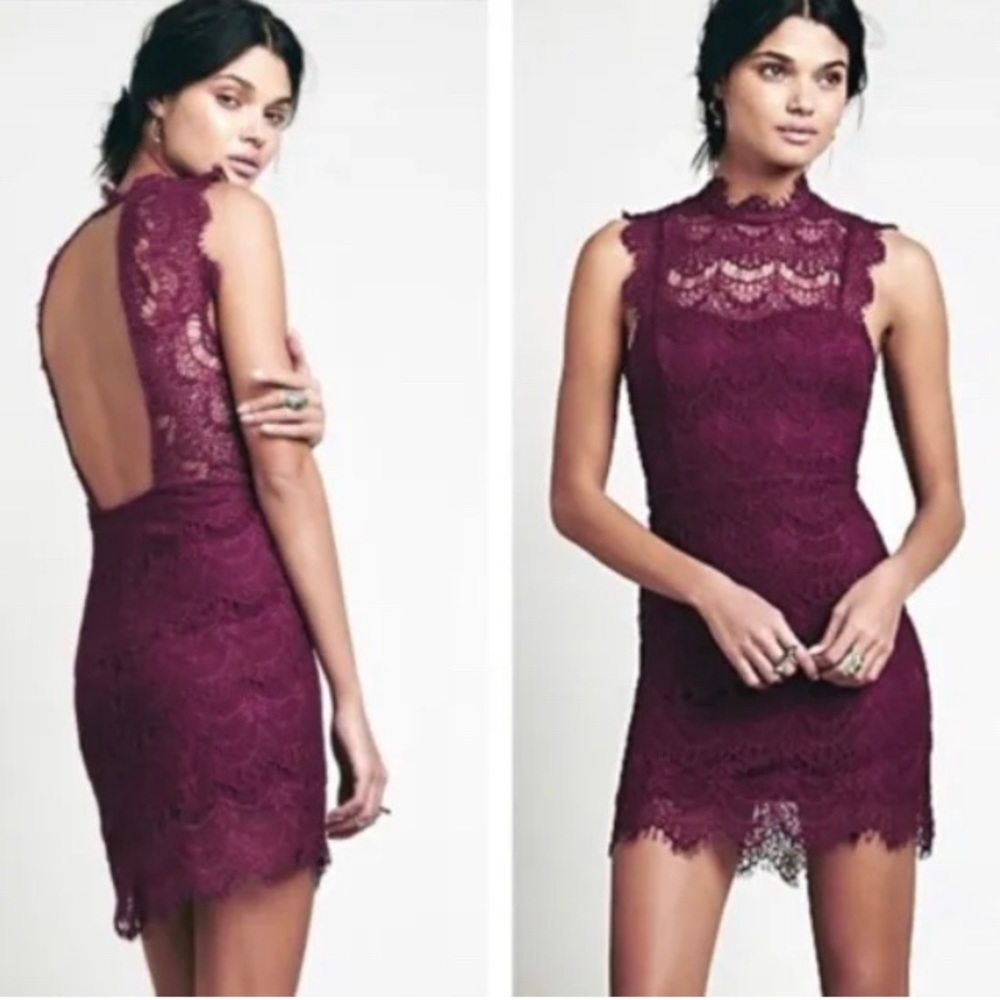 Intimately Free People Daydream Lace Magenta Fuchsia Mini Bodycon Dress NWT  XS